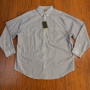 NWT Roundtree & Yorke Gold Label Mens 2XB Blue and White Pinstripe Dress Shirt